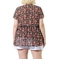 thumbnail image 4 of Unique Bargains Women's Plus Size V Neck Flare Floral Print Sleeve Tiered Peplum Top, 4 of 8