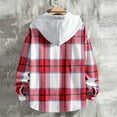 thumbnail image 6 of ZCFZJW Men's Flannel Plaid Hoodie Shirts Winter Fall Plush Thick Warm Long Sleeve Drawstring Casual Vintage Button Down Splicing Hooded Outwear Shirt Jacket with Pocket Red S, 6 of 10