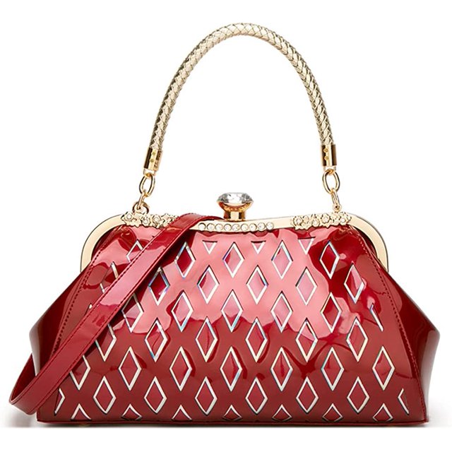 LinYooLis Sac à Main Rétro à Poignée Supérieure pour Femmes Sac à Bandoulière avec Serrure de Baiser Sac de Soirée pour Fête Portefeuille avec Sangle Réglable