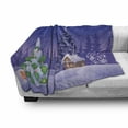 thumbnail image 3 of Log Cabin Soft Flannel Fleece Throw Blanket, Winter Theme Image of a Rustic Cabin and Firs Covered with Snow, Cozy Plush for Indoor and Outdoor Use, 70" x 90", Lavender and Multicolor, by Ambesonne, 3 of 6