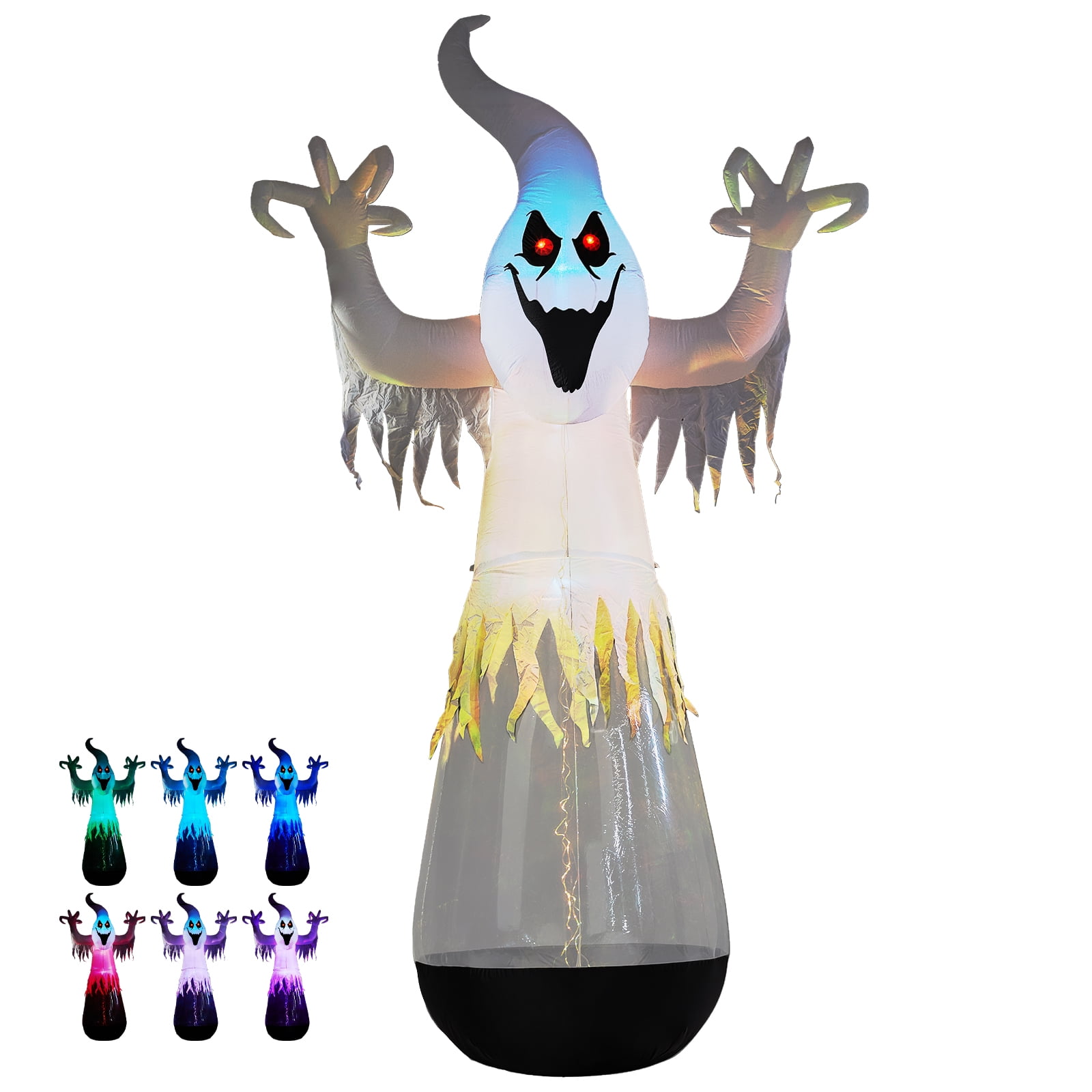 12ft Halloween Inflatable Half-Body Clear PVC White Ghost with 2 LED Lights