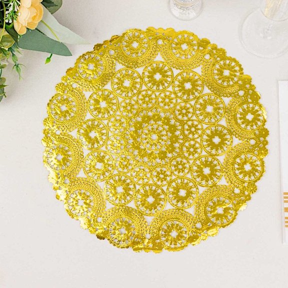 BalsaCircle 50 Metallic Gold Lace Round Disposable Paper Placemats Party Events Tableware Decorations Supplies