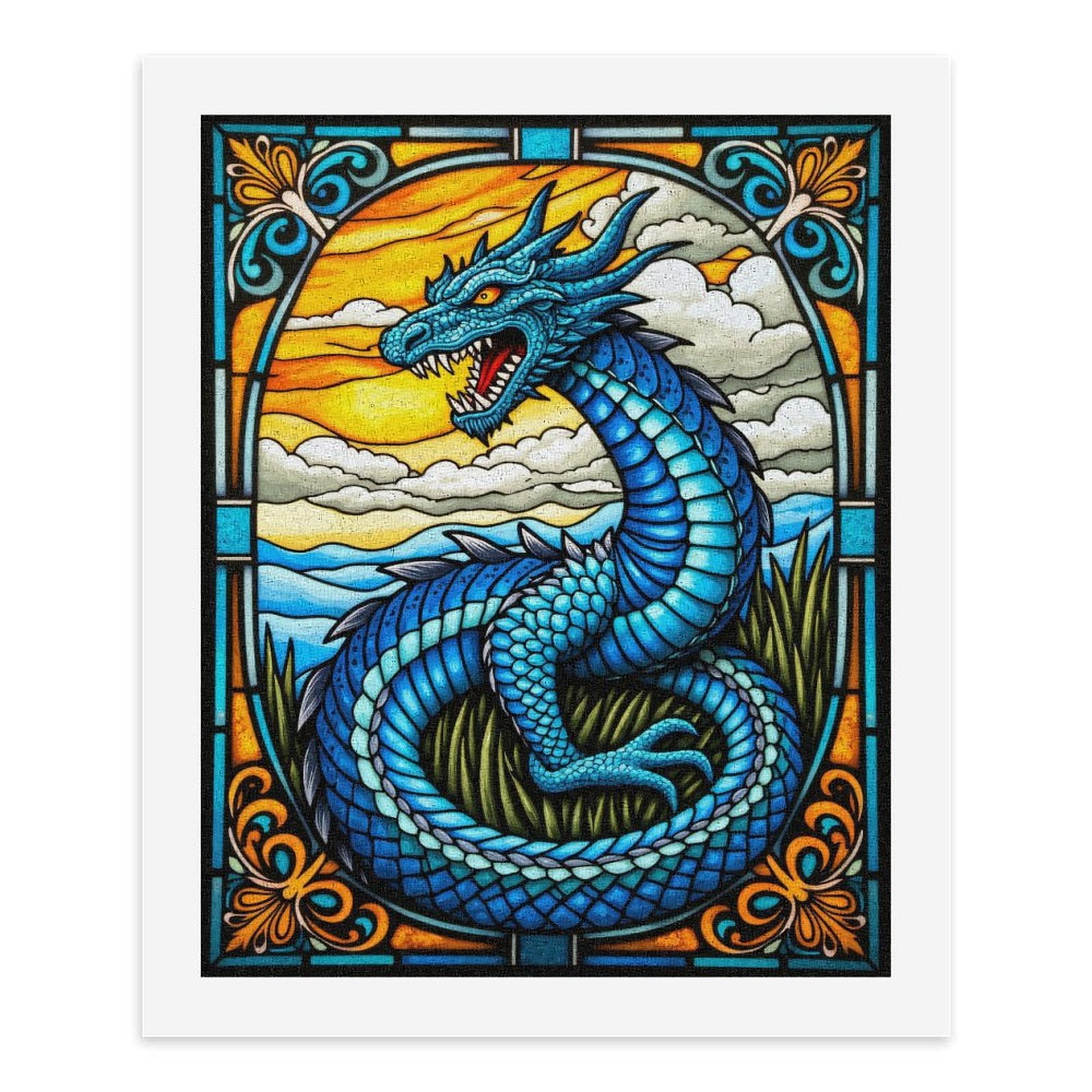 Paint By Numbers Kit for Adults Beginner - DIY Blue Dragon Stained Glass Art Canvas Painting Kits for Adults, Frameless Paint By Number for Adults for Home Wall Decor 16x20 Inch