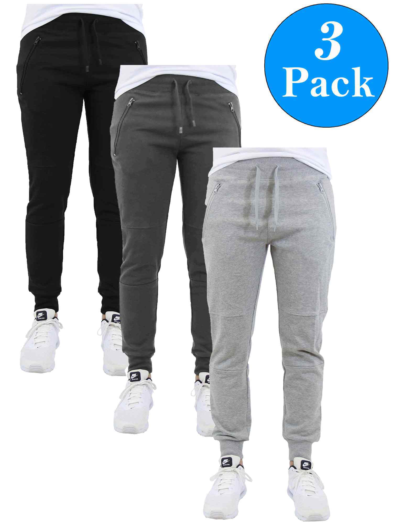 Men's Slim-Fit Jogger Sweatpants With Zipper Pockets (3-Pack) - Walmart.com