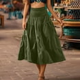 thumbnail image 4 of Ohufall Flowy Boho Maxi Skirt for Women Summer Solid Casual A-Line Ruffle Swing Beach Long Skirt Fashion Pleated Elastic High Waist Tiered Ankle-Length Skirt with Pockets, 4 of 9
