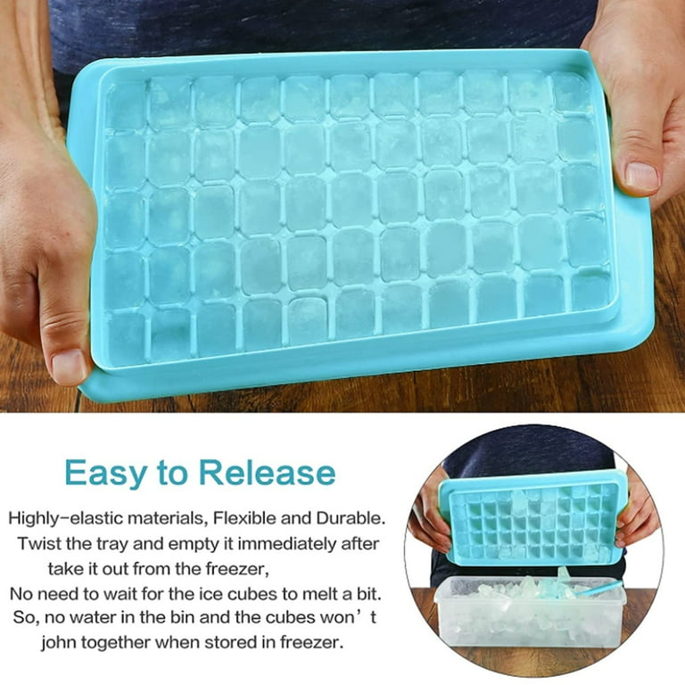 2PCS Ice Cube Tray Silicone Ice Cube Tray with Lid Stackable Ice