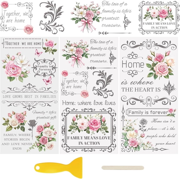 3 Sheets UV DTF Rub on Transfer Stickers, Vintage Flowers 3D Cup Warp Waterproof Decals for DIY Glass Water Bottle Furniture Crafts,15 * 30cm