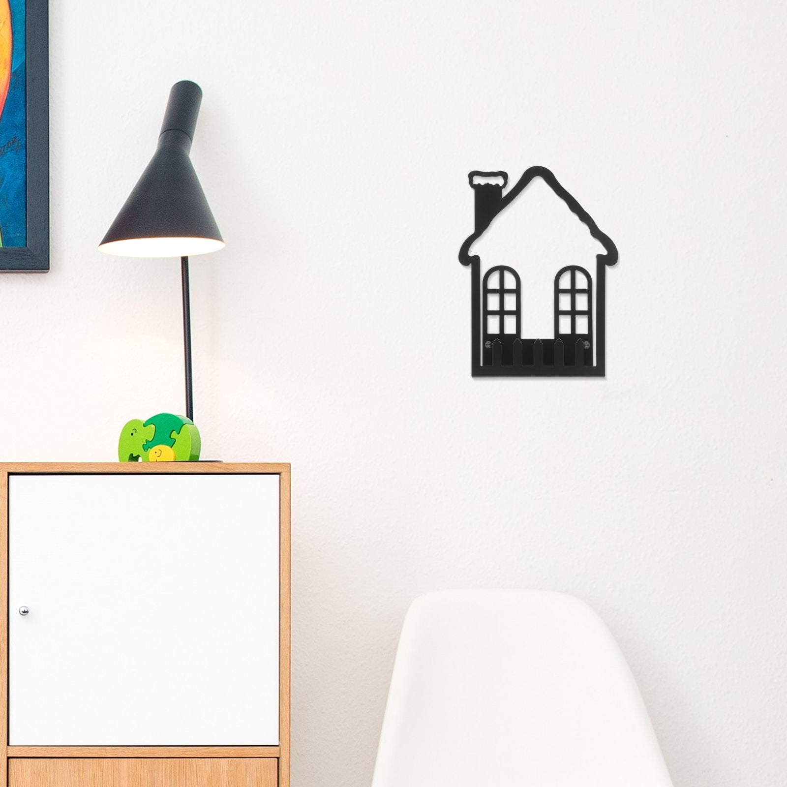 ROSENICE Black Metal Wall-Mounted Key Holder with Hooks and Mail Organizer for Home Entryway Storage