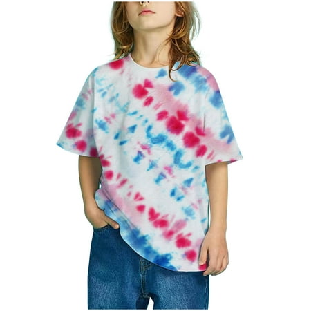 

AURIGATE Girls Print Tie Dye Shirts Summer Short Sleeve Graphic Tee Oversized Tops for Teen Girls Junior