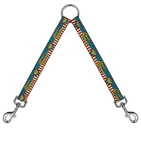 Buckle-Down Leash Splitter - WONDER WOMAN Logo Americana Red White Blue Yellow - 1" Wide - 30" Length