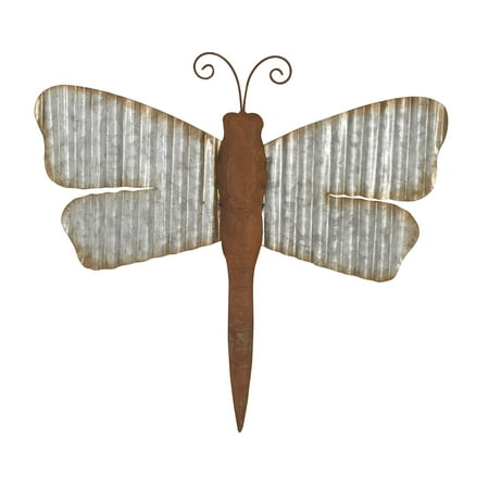 Iron Wall Sculptures - Decmode Rustic Iron Dragonfly Wall Sculpture, Silver