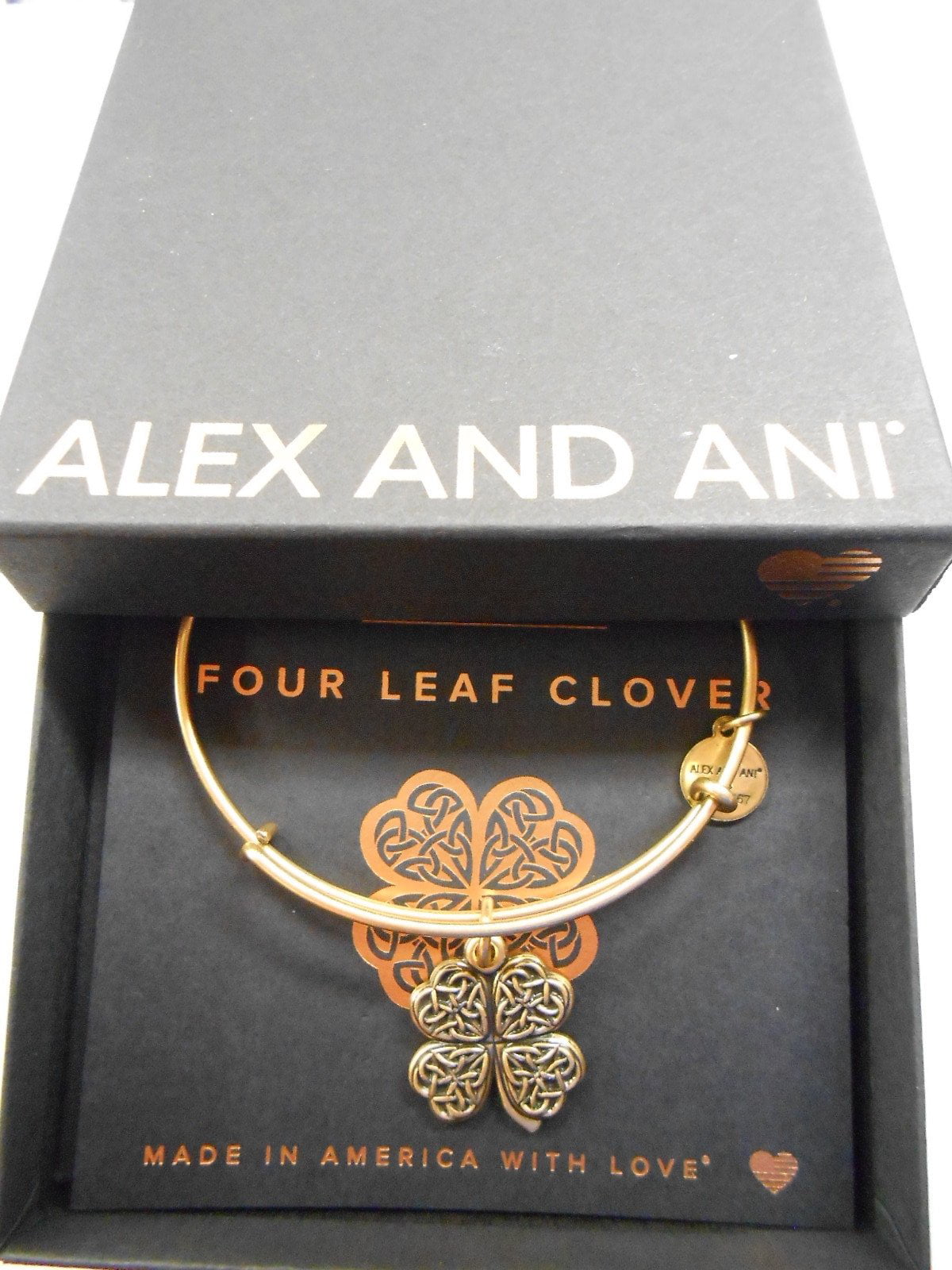 Alex and Ani Four Leaf Clover IV Bangle Bracelet ROSE GOLD New Tag Box Card
