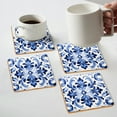 thumbnail image 5 of Coasters for Drinks Bar Beer,Set of 4 ,Square Wooden Housewarming Gift,Blue And White Porcelain Pattern Symmetrical, 5 of 6