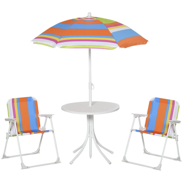Outsunny Kids Folding Table and Chairs Set Color Stripes for Outdoor