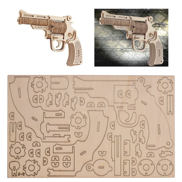 Juguetes del rompecabezas de DIY, bloques de construcción del modelo del revólver del rompecabezas de madera 3D artesanía superior