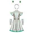 thumbnail image 4 of LiiYii 3Pcs Girls Alien Outfit Set Shiny Metallic Dress Headband Arm Sleeve Hair Hoop Outer Space Green 8, 4 of 8