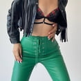 thumbnail image 5 of WTXUE Leather Pants for Women, Pantalones De Mujer Womens Faux Leather Flare Pants High Waisted Tie Front PU Leather Bell Bottom Pants Stretchy Wide Leg Leggings, Full-Length, Green, 5 of 9
