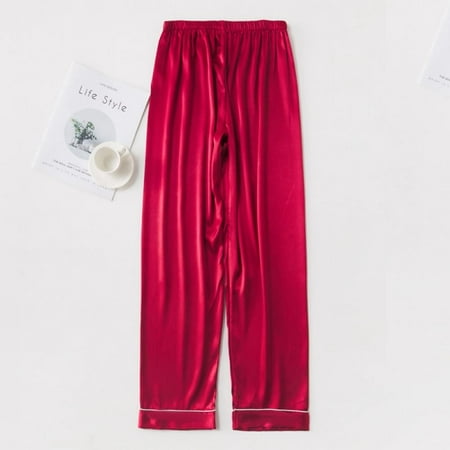

New Solid Color Silk Men s Casual Pajamas Loose Home Wear