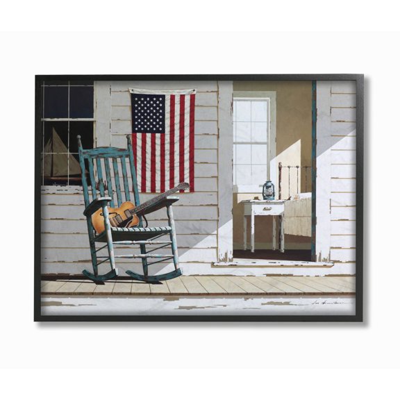 Stupell Industries Americana Porch Rocker with Guitar Painting Designed by Zhen-Huan Lu