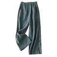 thumbnail image 2 of ClodeEU Women's Elastic Solid Color High Waist Thin Straight Leg Long Pants,Casual Loose Long Pant With Pockets Navy,Womens Plus XXL, 2 of 5