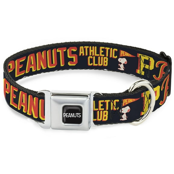 Peanuts Worldwide LLC Pet Collar, Dog Collar Metal Seatbelt Buckle, Peanuts Athletic Club Poses and Quotes Black Red Yellow, 9.5 to 13 Inches 1.0 Inch Wide