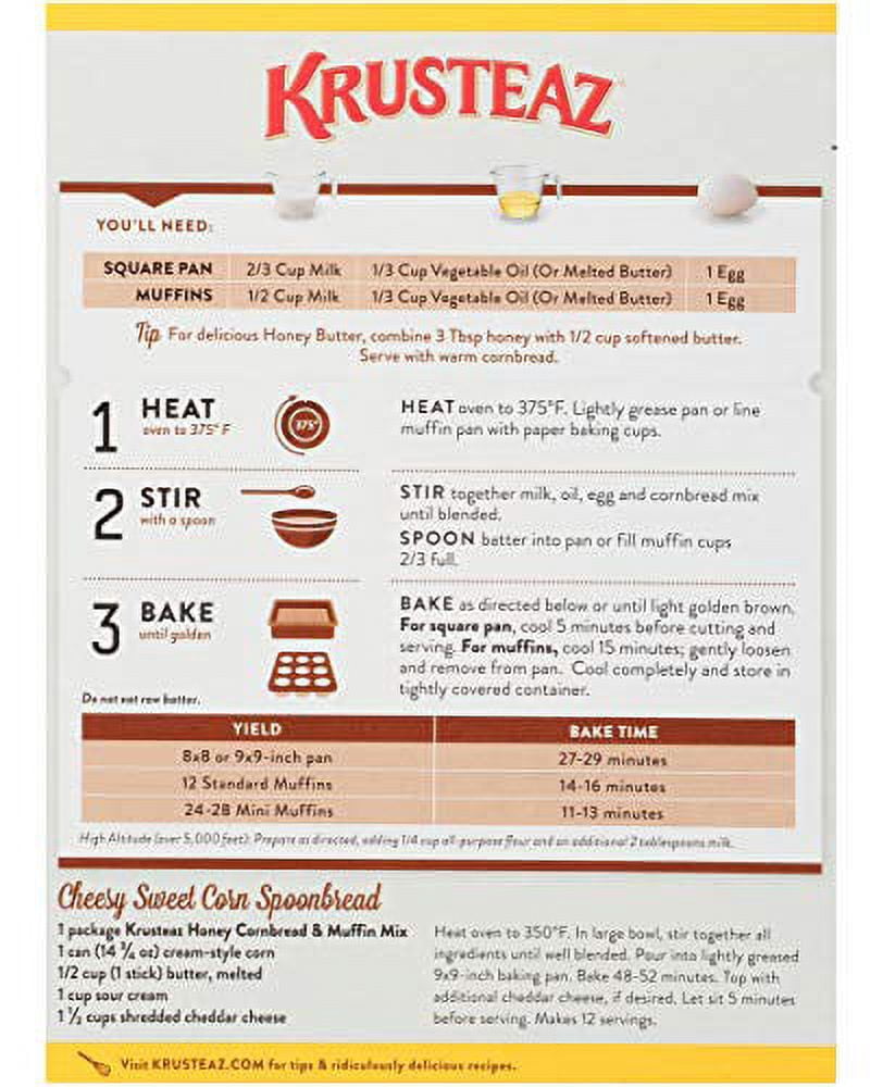 Krusteaz Honey Cornbread Mix, 15 OZ, 3 Pack, No Artificial