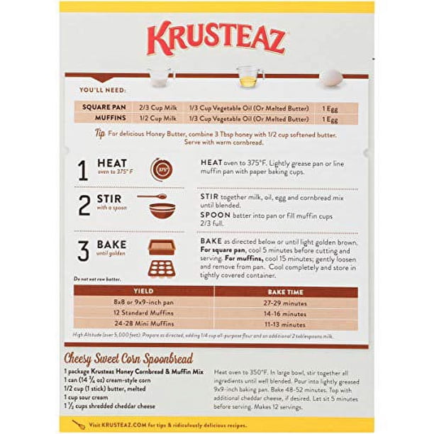 Krusteaz Honey Cornbread Mix, 15 OZ, 3 Pack, No Artificial
