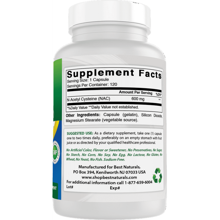 3 Pack Best Naturals NAC (N-Acetyl Cysteine) 600 mg 120 Capsules