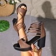thumbnail image 5 of Sandals for Women Platform Block Heel Peep Toe Ankle Strappy Solid Color Zip up Pumps Summer Vacation Party Prom Dress Shoes Brown Size 9.5, 5 of 8
