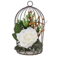 thumbnail image 1 of CIMAXIC Hanging Birdcage 1Pc Hanging Bird Cage Adornment Party Simulation Rose Flower Rack Decor (White),9.45"X4.72"X4.72", 1 of 4