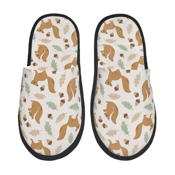 Balery Squirrel And Leaves Pantuflas de Casa de Felpa Silenciosas con Diseño Estampado, Zapatillas Cómodas Antideslizantes de Algodón para Interior-Large