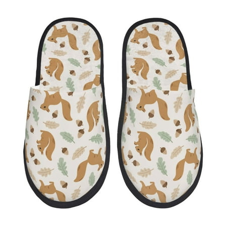 

Fuzoiu Squirrel And Leaves Print Unisex Furry Slippers Plush Indoor Shoes Trendy House Slippers Anti-Skid EVA Sole House Shoes for Home Office and Travel -Medium