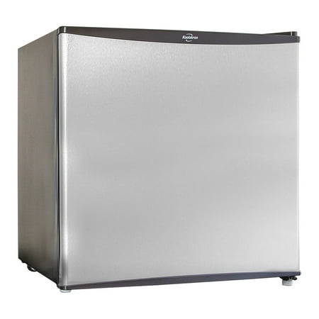Koolatron 1.6 cu ft (44L) Stainless Steel Compact Fridge with Freezer  Flat Back  Reversible Door  Energy Efficient