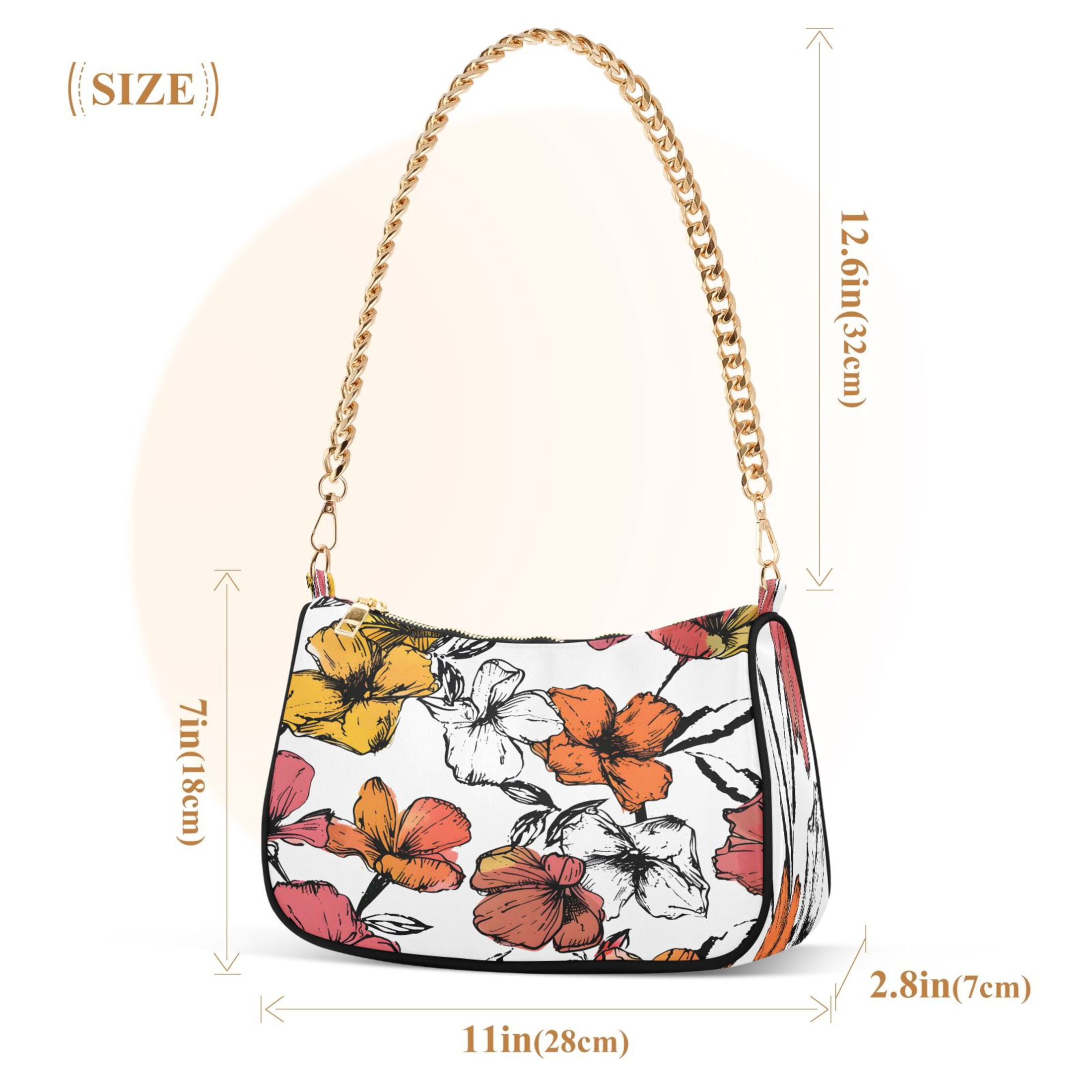 Ryvnso Hand Drawn Summer Floral Womens Chain Shoulder Bag Tote Handbags Clutch Hobo Purse with Zipper for Travel