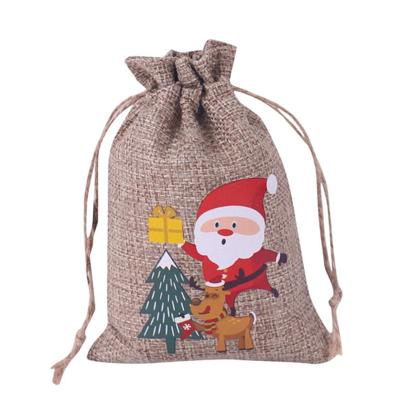 Bolsa De Regalo De Lino De Navidad, Joyería De Papá Noel, Bolsa De Regalo De Almacenamiento De Dulces De Chocolate Para Niños, Decoración De Fiesta De Navidad 10 Uds. Kearding HA042679-04