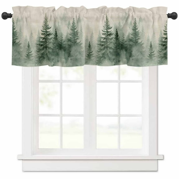 nqOlkjepod Farmhouse Mist Forest Farmhouse Short Window Curtain Valances, Vintage Trees Natural Landscape Rod Pocket Kitchen Valances for Living Room Bedroom Bathroom Cafe, 1 Panel - 60" x 18"