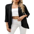 thumbnail image 1 of Womens Lightweight Open Front Cardigans 3/4 Sleeve Ruffled Hem Roomy Casual Cardigan Without Button, 1 of 6
