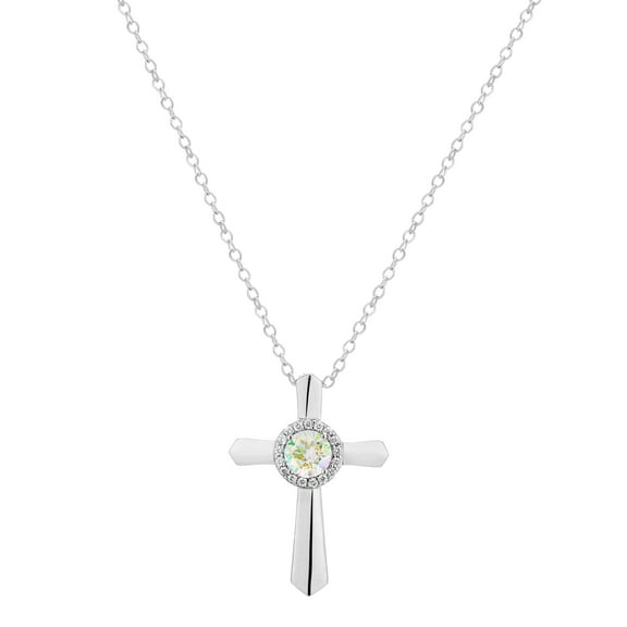 Sterling Silver Preciosa Cubic Zirconia Cross Necklace 18 Inches