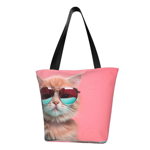 Disketp Cool Cat Pink Sunglasses Bolsa de Hombro Casual para Mujer, Bolso Cruzado para Compras, Viajes y Uso Diario