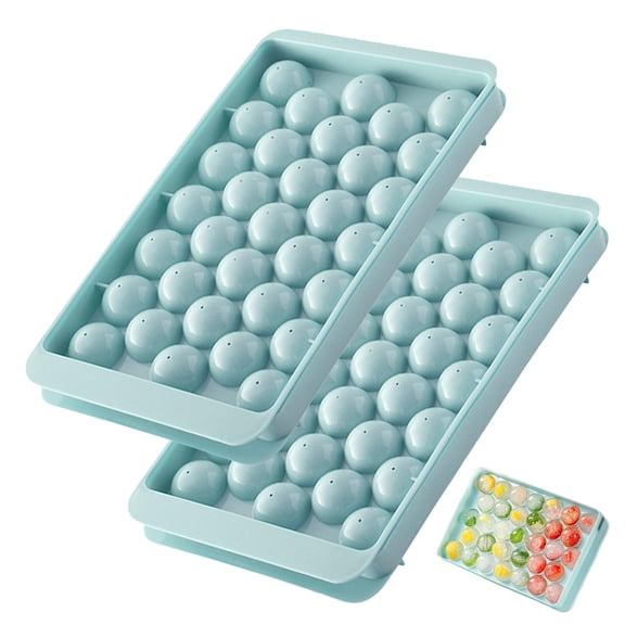 2 Pack Round Ice Cube Tray with Lid, Mini Ice Ball Maker Mould for Freezer 33 Reusable Sphere Circle Ice Making Mold Easy Release for Water Cocktail Whiskey Coffee