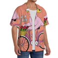 thumbnail image 2 of Balery Flamingo Riding a Bicycle Camisa Casual de Manga Corta con Botones para Hombre, Texturizada, Estilo Cubano, para Playa, Verano-4X-Large, 2 of 5
