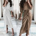 thumbnail image 3 of Yokua Women Long Sleeve Deep V-neck Pleated Dress Print Slit Pack Hip Casual Dress, 3 of 12