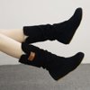 Woman knee High Boots Flat Heel Nubuck Motorcycle Boot Autumn Winter Shoes Black/35