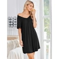 thumbnail image 4 of Ekouaer Nightgowns for Women Bamboo Viscose Night Gowns Short Sleeve Sleep Shirt Pleated V Neck House Dress Soft Night Shirts, 4 of 6