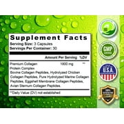 Collagen Peptide Pill - Types I, II, III, V, X - Anti-Aging - Premium Collagen Supplements & Collagen Pills - Hydrolyzed Protein Pills for Women & Men 1800 mg for Youthful Skin