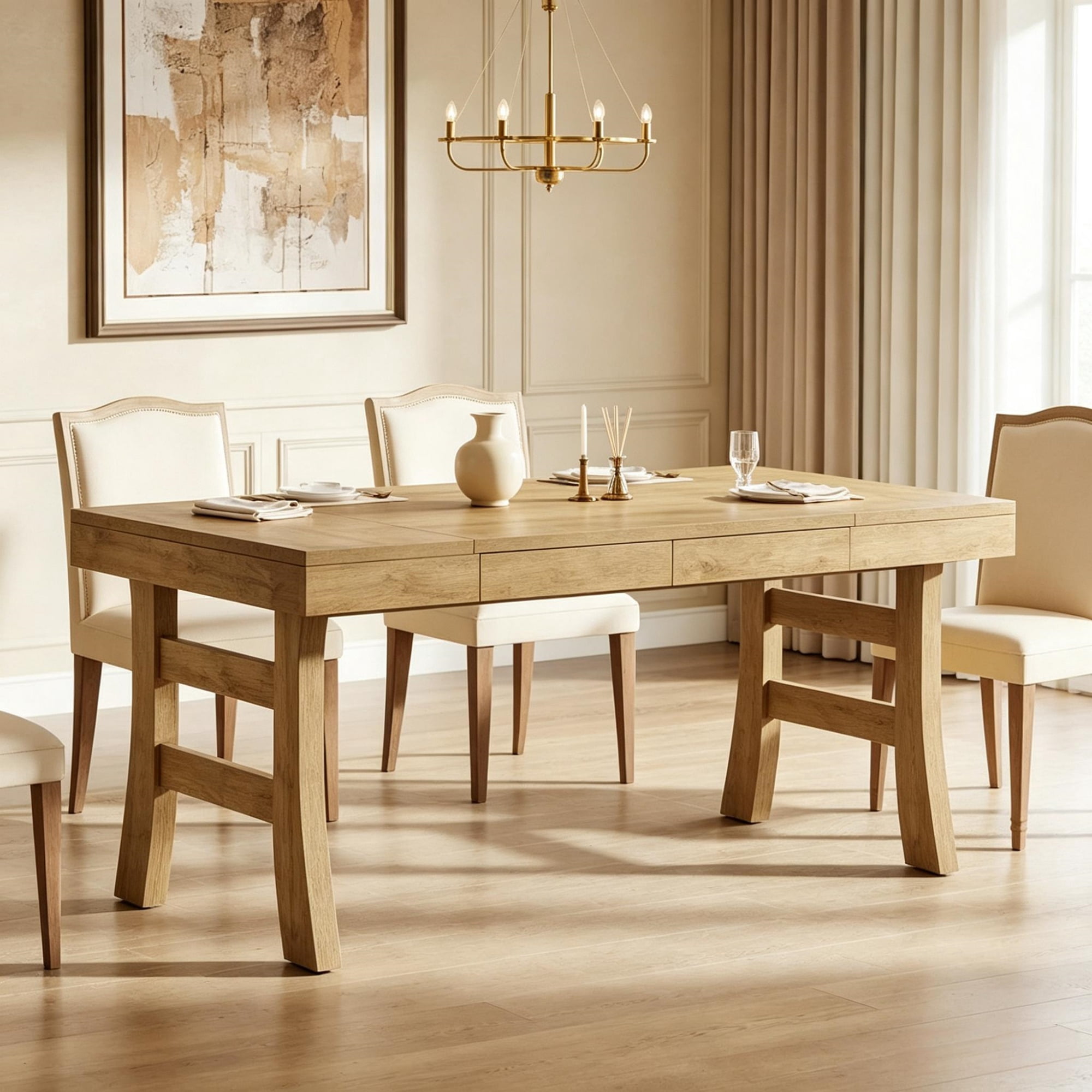 63 in Farmhouse Dining Table for 4 to 6 People, MDF Kitchen Dinner Table