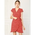 thumbnail image 3 of INSPIRE CHIC Women's V-Neck Floral Ruffle Hem Short Sleeve Mini Faux Wrap Dress, 3 of 6