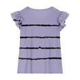 thumbnail image 4 of Girls Cute Summer Tops Ruffled Fly Sleeves Plaid Tank Top Casual Crewneck Sleeveless Fashion Blouses (10 Years, Purple-Stripes), 4 of 6