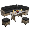thumbnail image 3 of Melocadol 6 Piece Patio Sectional Set, Outdoor Conversation Furniture Set with 2 Sofas, 2 Ottoman, Table, Perfect for Patio, Deck or Poolside, Natural Wicker and Black Cushions, 3 of 7