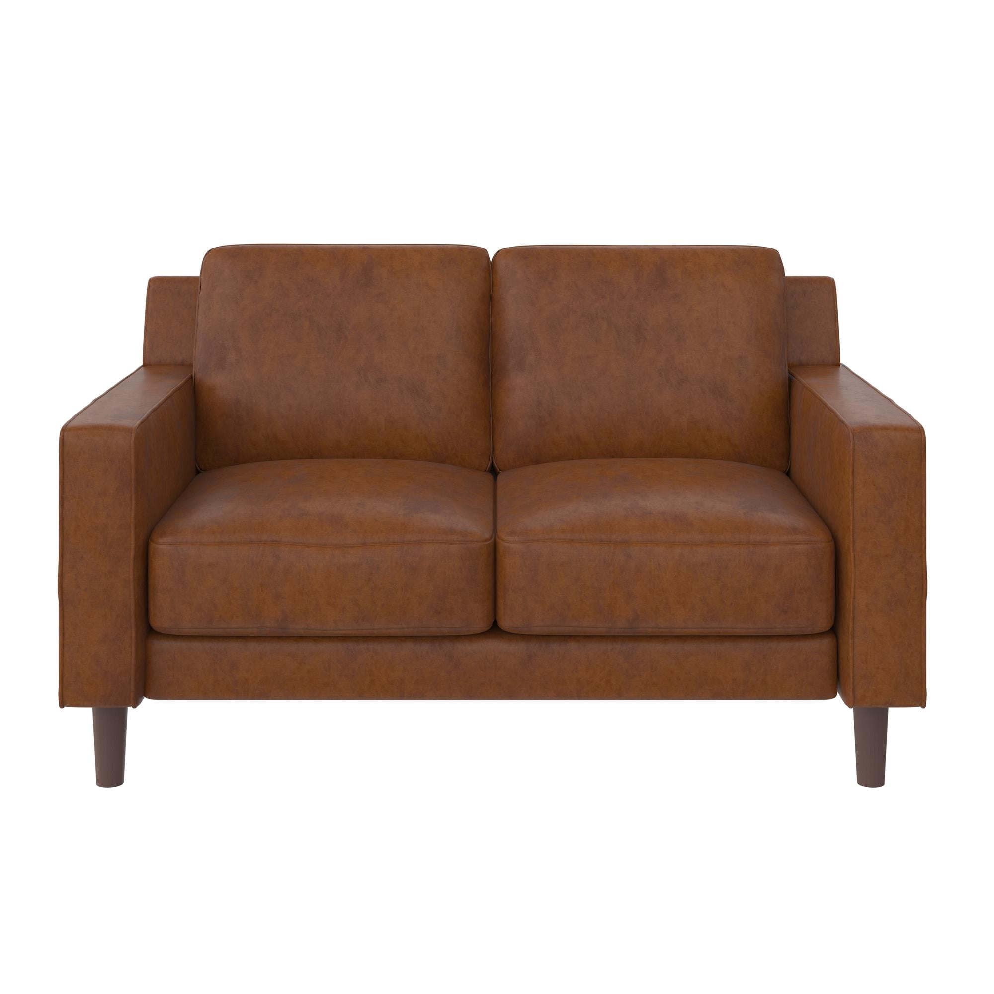DHP Bryanna Loveseat 2 Seater Sofa , Camel Faux Leather
